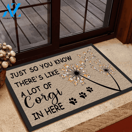 Dandelion Flower Corgi Easy Clean Welcome DoorMat | Felt And Rubber | DO2156