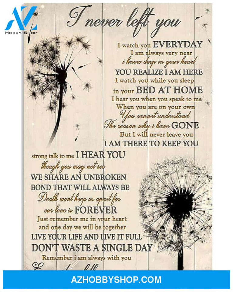 Dandelion I Never Left You Poem Watch You Every Day Every Step of the Way Memorial Poster Canvas Wall Decor Visual Art