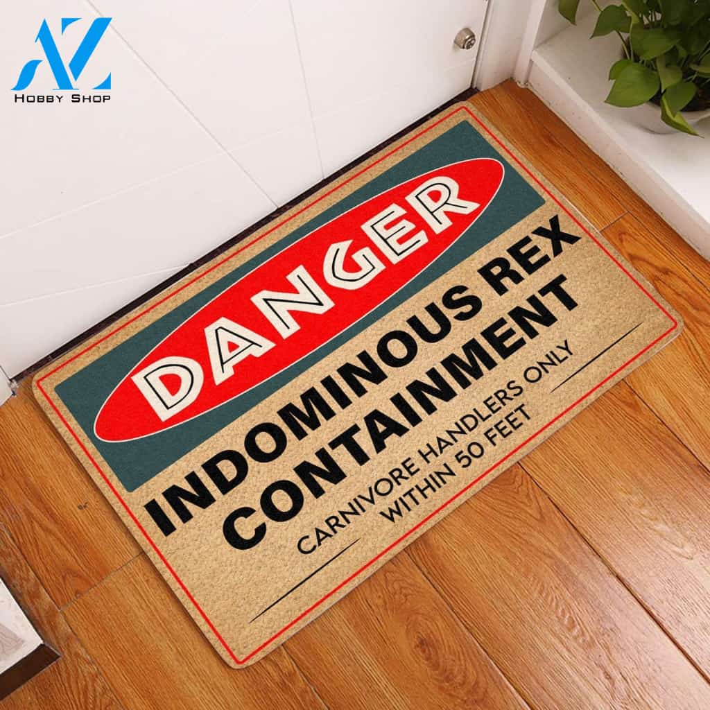 Danger Indominous Rex Containment Doormat Welcome Mat House Warming Gift Home Decor Funny Doormat Gift Idea