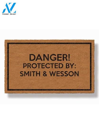 DANGER: Protected by Smith & Wesson Doormat by Funny Welcome | Welcome Mat | House Warming Gift