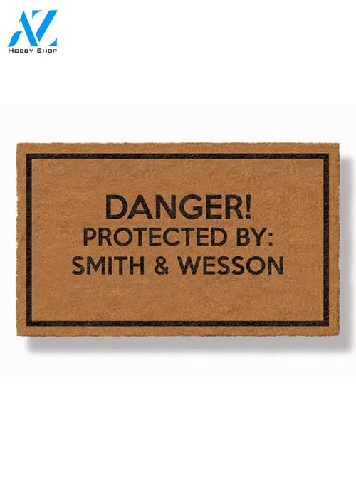 DANGER: Protected by Smith & Wesson Doormat by Funny Welcome | Welcome Mat | House Warming Gift