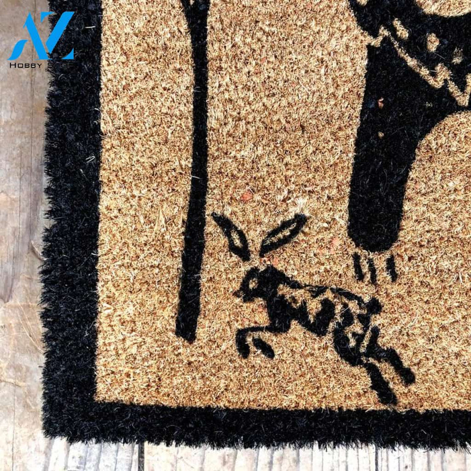 Darling Bear and Friends Doormat | Bear Fox and Rabbit Print Coconut Fiber Bristle Door Mat | Indoor Outdoor Doormat