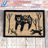 Darling Bear and Friends Doormat | Bear Fox and Rabbit Print Coconut Fiber Bristle Door Mat | Indoor Outdoor Doormat