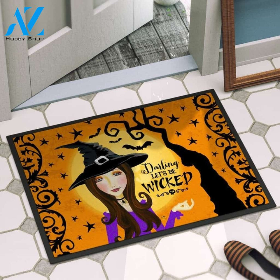 Darling Let's Be Wicked Witch Doormat Welcome Mat Housewarming Gift Home Decor Funny Doormat Gift For Friend Halloween Day Gift