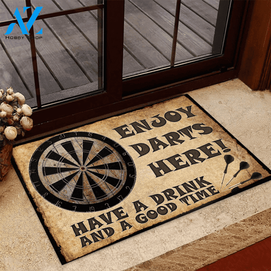 Darts Vintage Enjoy Darts Here Funny Indoor And Outdoor Doormat Warm House Gift Welcome Mat Birthday Gift For Darts Lover