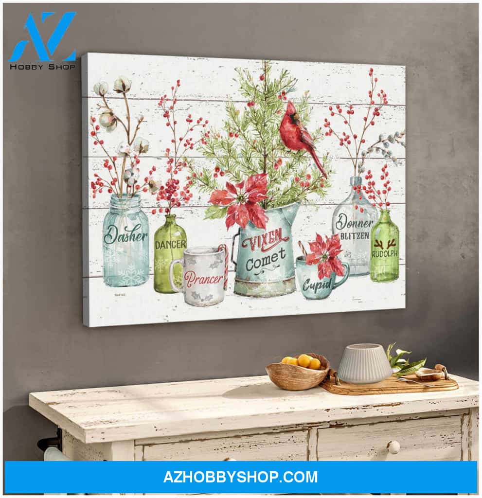 Dasher Dancer Prancer Cardinal Canvas Wall Art
