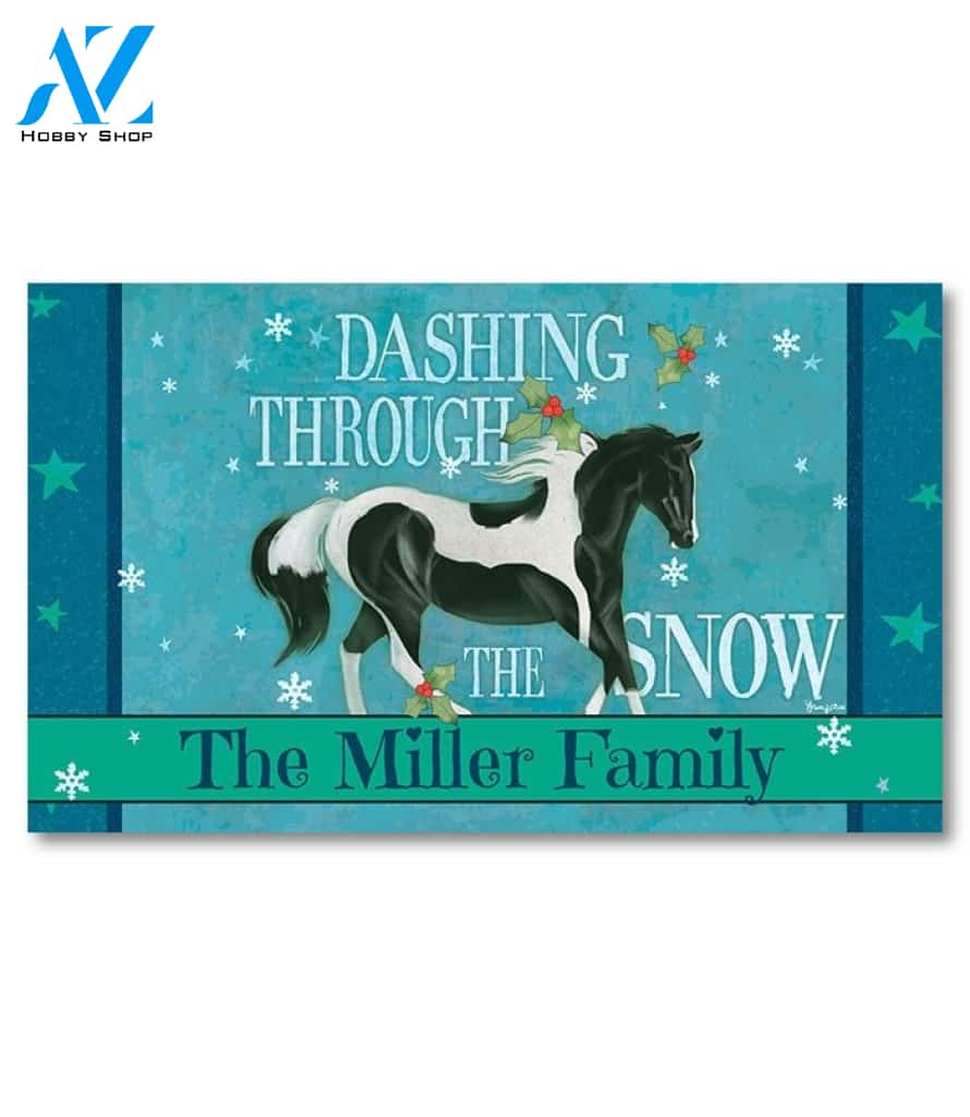 Dashing Through the Snow Horse Personalized Doormat - 18" x 30"