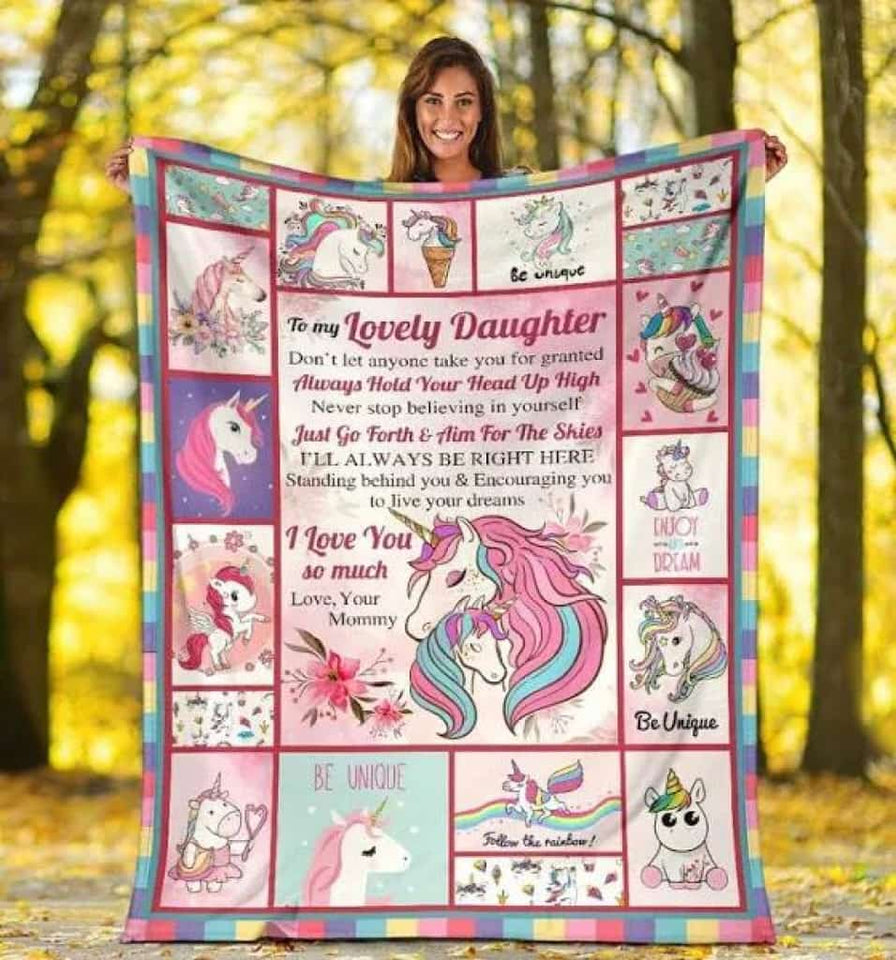 Daughter Blanket, To My Daughter Don't Let Anyone Take You Granted Unicorn Fleece Blanket, Love Unicorn Blanket