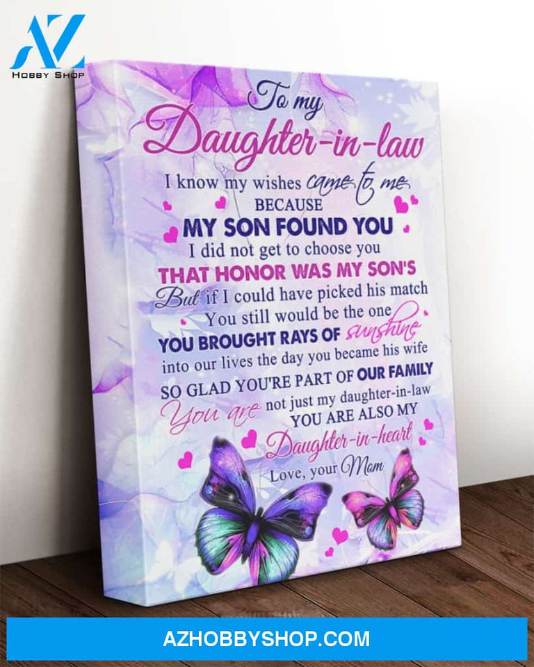Daughter-In-Law Canvas To My Daughter-In-Law I Know My Wishes Came To Me Mother-In-Law Butterflies Pink Canvas Wall Art Full Size