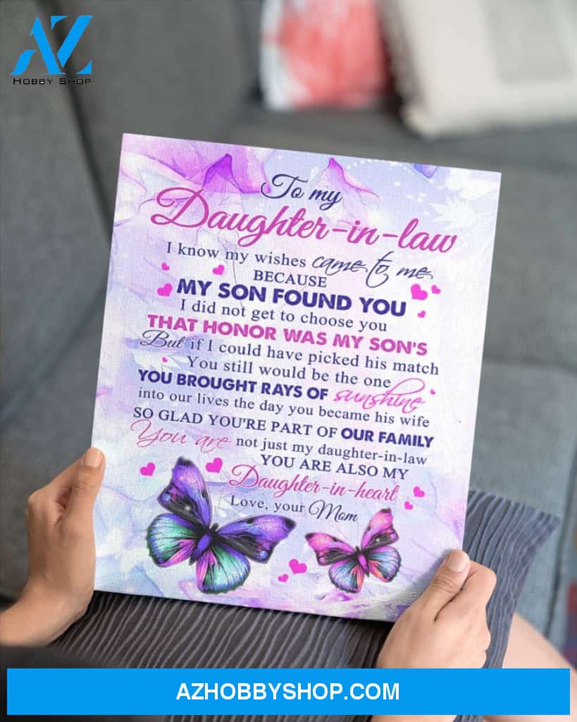 Daughter-In-Law Canvas To My Daughter-In-Law I Know My Wishes Came To Me Mother-In-Law Butterflies Pink Canvas Wall Art Full Size
