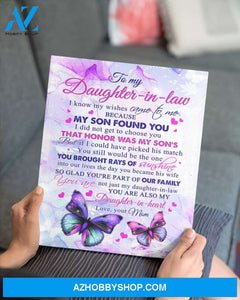 Daughter-In-Law Canvas To My Daughter-In-Law I Know My Wishes Came To Me Mother-In-Law Butterflies Pink Canvas Wall Art Full Size