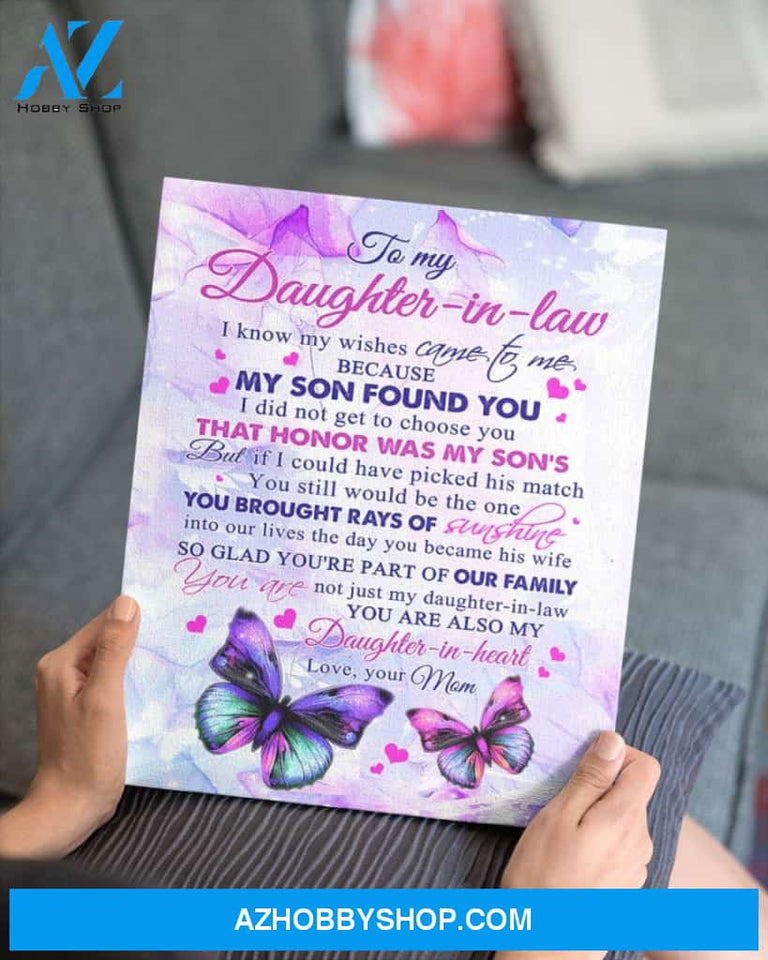 Daughter-In-Law Canvas To My Daughter-In-Law I Know My Wishes Came To Me Mother-In-Law Butterflies Pink Canvas Wall Art Full Size