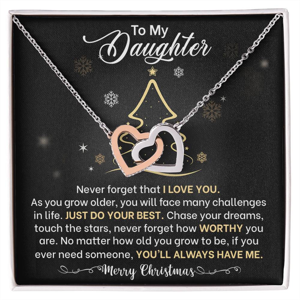 Daughter Merry Christmas Interlocking Hearts Necklace Gift