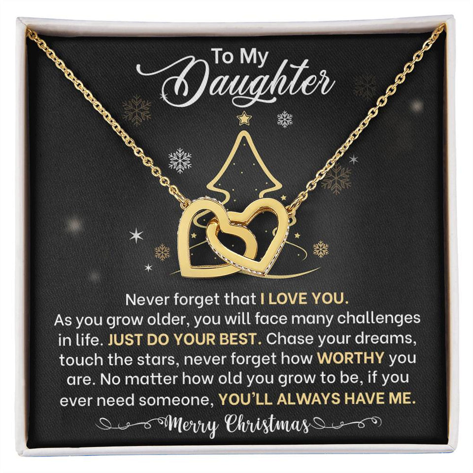 Daughter Merry Christmas Interlocking Hearts Necklace Gift