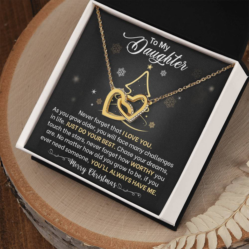 Daughter Merry Christmas Interlocking Hearts Necklace Gift