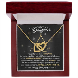 Daughter Merry Christmas Interlocking Hearts Necklace Gift