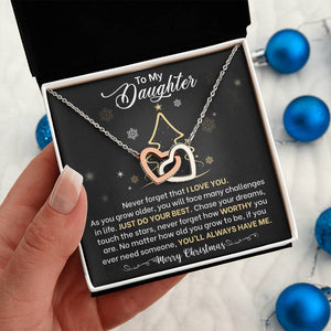 Daughter Merry Christmas Interlocking Hearts Necklace Gift