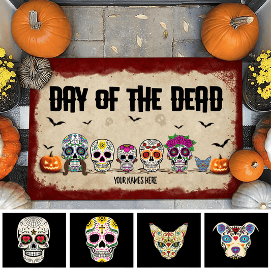 Day Of The Dead (Día de Muertos), Halloween Skull Family Custom Doormat DO0017