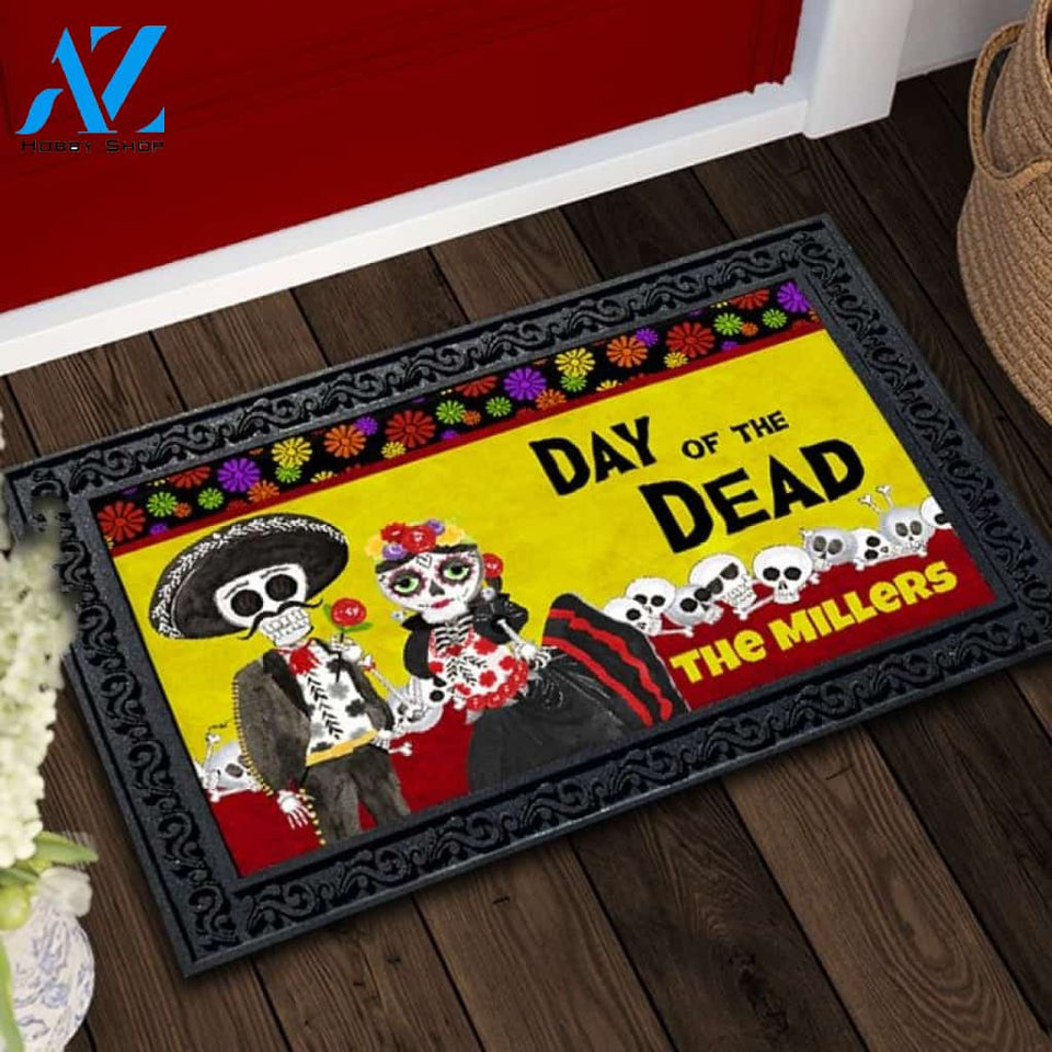 Day of the Dead Sugar Skull Couple Personalized Doormat - 18" x 30"