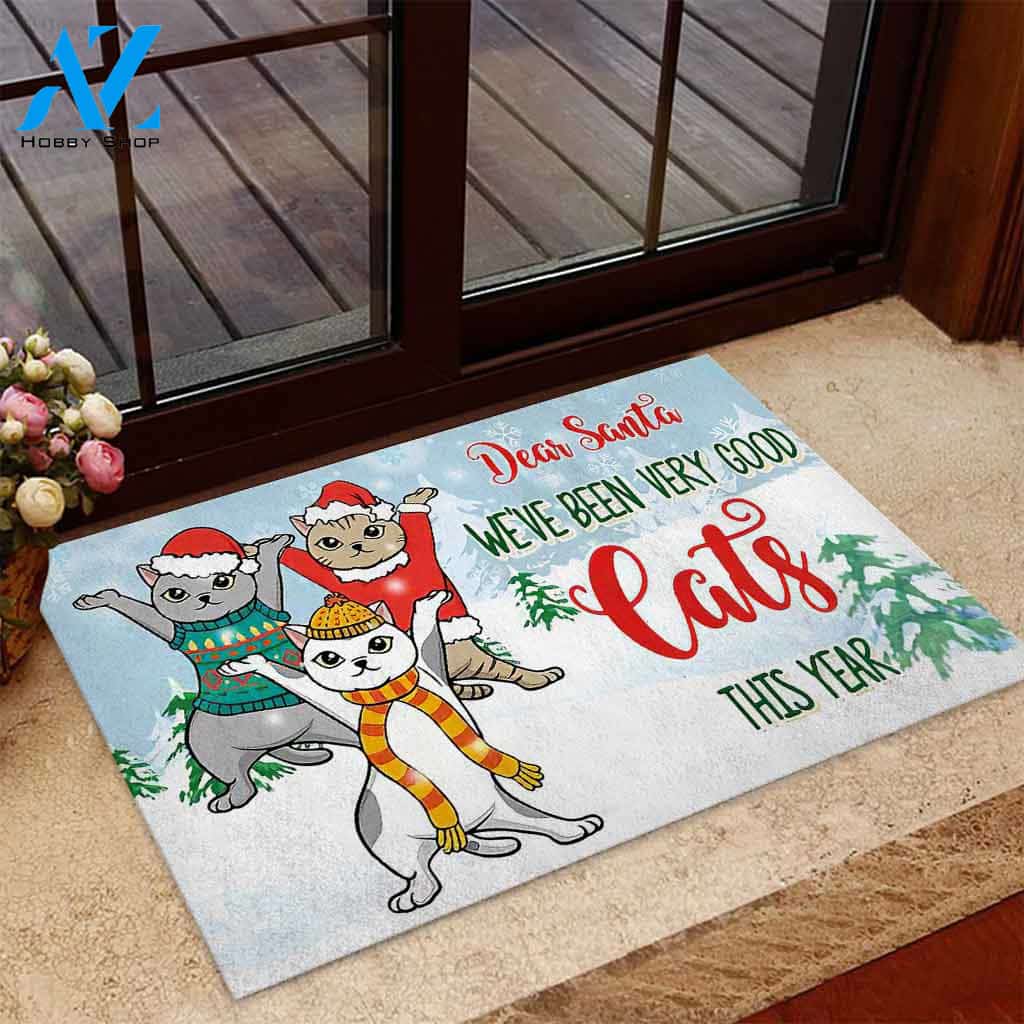 Dear Santa – Cat Easy Clean Welcome DoorMat | Felt And Rubber | 40x60 cm | 45x75 cm | 60x90 cm | Colorful | DO1031