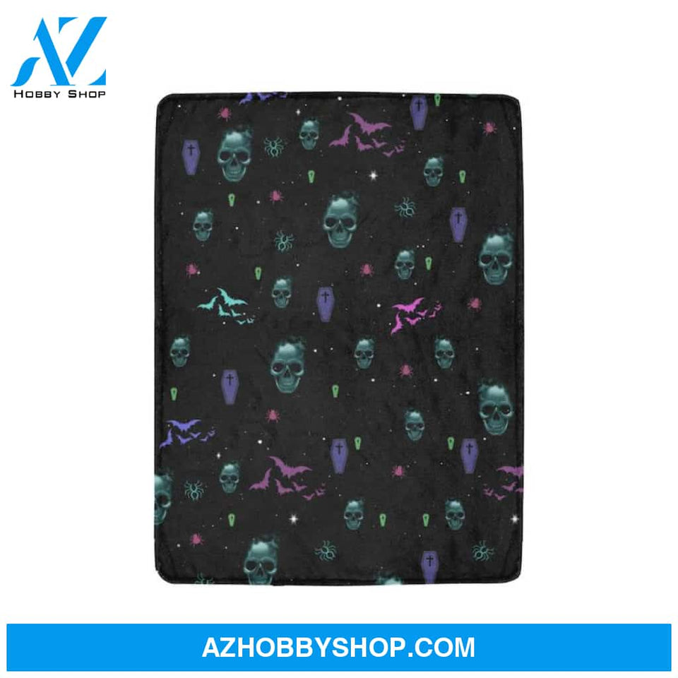 Death's Head Fleece Blanket Spiders Spooky Gift For Family Birthday Friend Halloween Gift Home Decor Bedding Couch Sofa Soft and Comfy Cozy