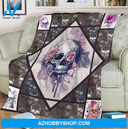 Death's Head Flowers Fleece Blanket Skull Rose Gift For Family Birthday Friend Halloween Gift Home Decor Bedding Couch Sofa Soft and Comfy Cozy