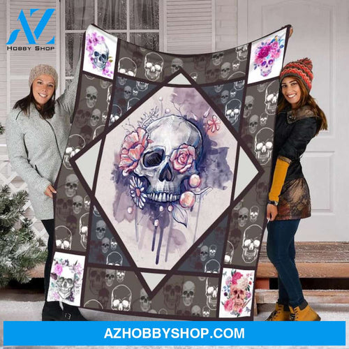 Death's Head Flowers Fleece Blanket Skull Rose Gift For Family Birthday Friend Halloween Gift Home Decor Bedding Couch Sofa Soft and Comfy Cozy