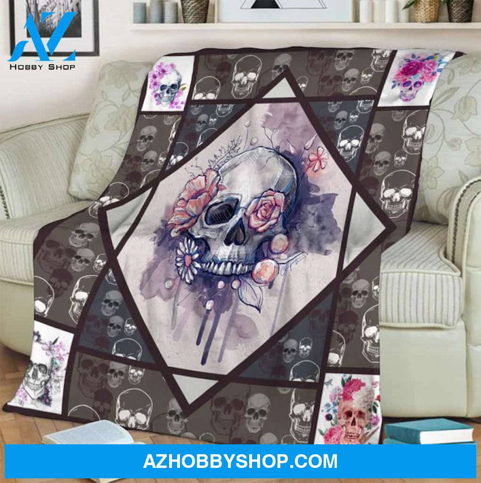 Death's Head Flowers Fleece Blanket Skull Rose Gift For Family Birthday Friend Halloween Gift Home Decor Bedding Couch Sofa Soft and Comfy Cozy