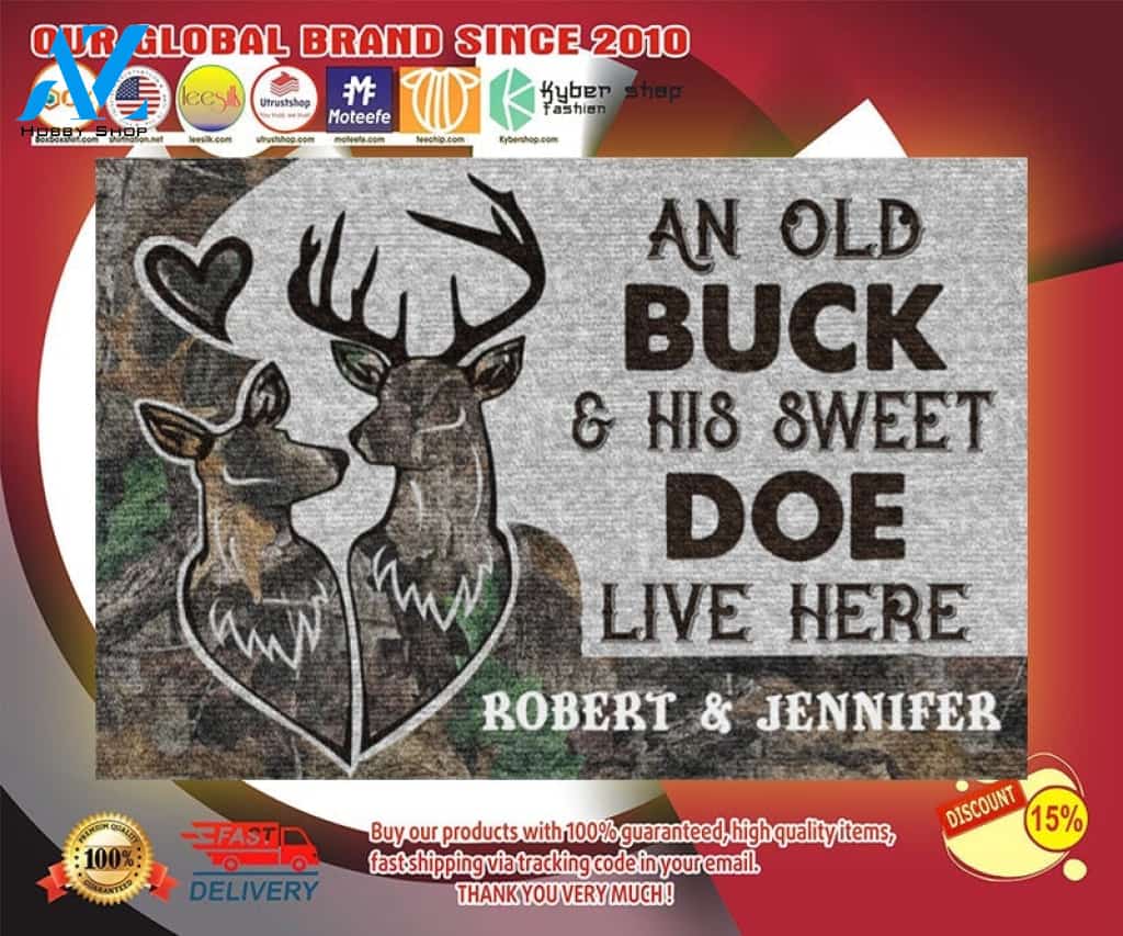 Deer an old buck and his sweet doe live here doormat
