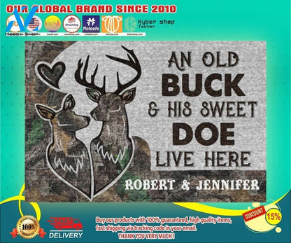 Deer an old buck and his sweet doe live here doormat