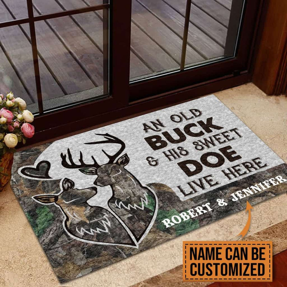 Deer Buck And Doe Personalized - Doormat