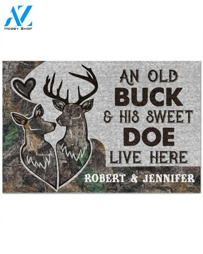 Deer Camo An old buck and his sweat doe live here personalized doormat