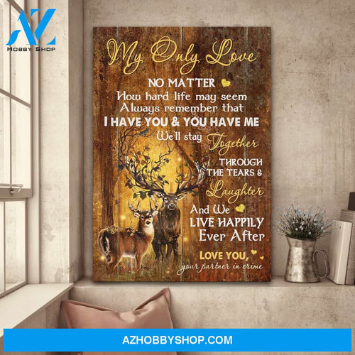 Deer couple - And we live happily ever after - Couple Portrait Canvas Prints - Wall Art