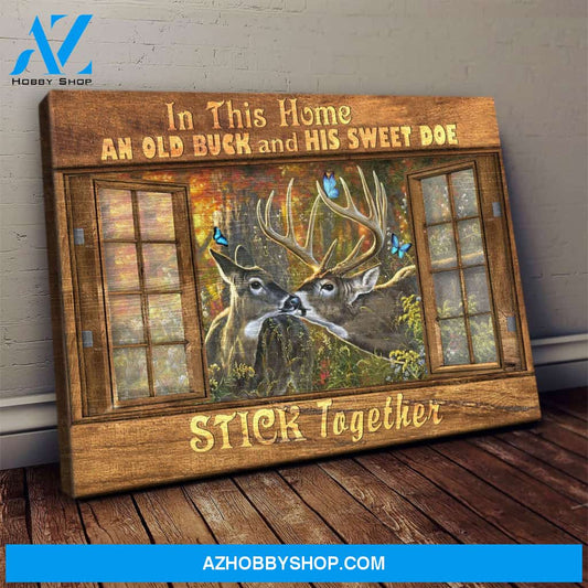 Deer couple - In this home, an old buck and his sweet doe, stick together - Couple Landscape Canvas Prints - Wall Art
