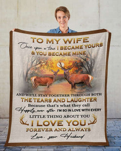 Deer Couple To My Wife I Love You Forever And Always Valentine Blanket Gift For Wife From Husband Birthday Gift Home Decor Bedding Couch Sofa Soft and Comfy Cozy