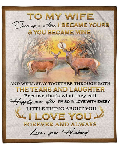 Deer Couple To My Wife I Love You Forever And Always Valentine Blanket Gift For Wife From Husband Birthday Gift Home Decor Bedding Couch Sofa Soft and Comfy Cozy