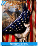 Deer Hunter Usa American Flag Gift Fleece Blanket