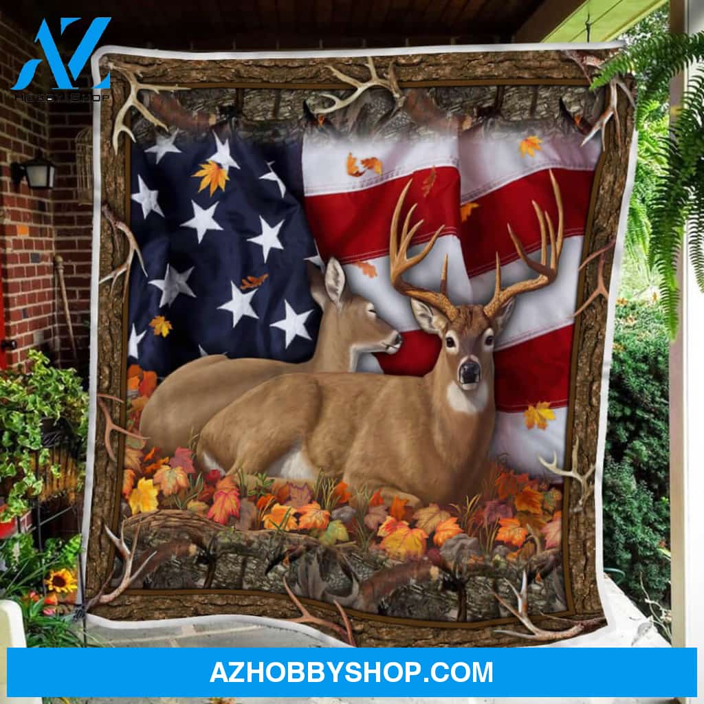 Deer Hunting American Flag Blanket Gift For Hunting Lovers Birthday Gift Home Decor Bedding Couch Sofa Soft and Comfy Cozy