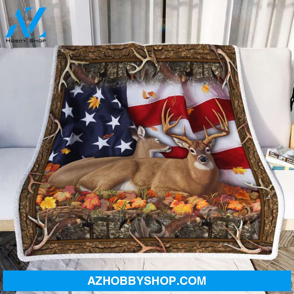 Deer Hunting American Flag Blanket Gift For Hunting Lovers Birthday Gift Home Decor Bedding Couch Sofa Soft and Comfy Cozy