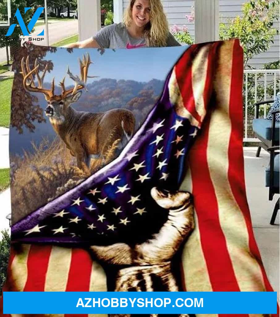 Deer Hunting Flag Sherpa Fleece Blanket