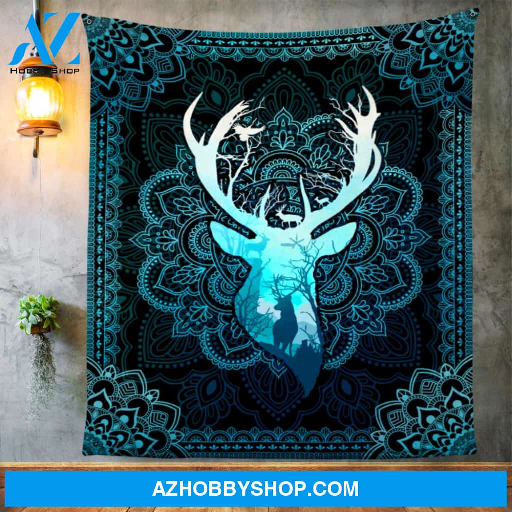 Deer Hunting Mandala Fleece Blanket Gift For Hunting Lovers Birthday Gift Home Decor Bedding Couch Sofa Soft and Comfy Cozy