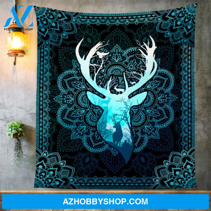 Deer Hunting Mandala Fleece Blanket Gift For Hunting Lovers Birthday Gift Home Decor Bedding Couch Sofa Soft and Comfy Cozy