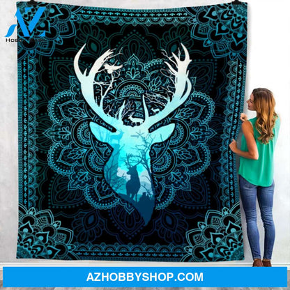 Deer Hunting Mandala Fleece Blanket Gift For Hunting Lovers Birthday Gift Home Decor Bedding Couch Sofa Soft and Comfy Cozy