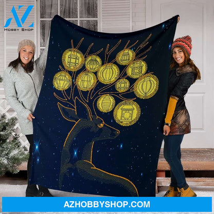 Deer Night Sky Star Fleece Blanket