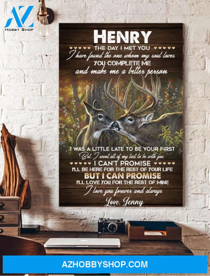 Deer, The day I met you you complete me - Matte canvas, custom gift, gift for you, gift for her, gift for him, valentine day gift, valentine wall art