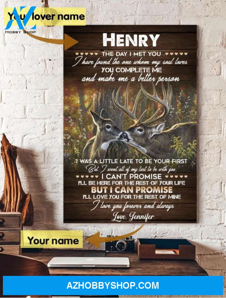 Deer, The day I met you you complete me - Matte canvas, custom gift, gift for you, gift for her, gift for him, valentine day gift, valentine wall art