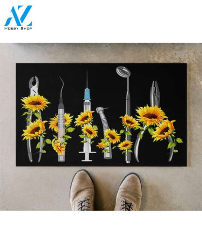 Dentist Tools Sunflower Doormat Gift For Dentist Birthday Gift Home Decor Warm House Gift Welcome Mat