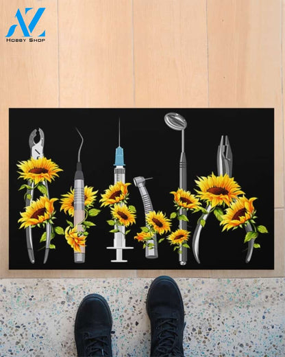Dentist Tools Sunflower Doormat Gift For Dentist Birthday Gift Home Decor Warm House Gift Welcome Mat