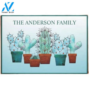 Personalized Name Family House Desert Cactus Pots Plants Flower Doormat Indoor And Outdoor Mat Entrance Rug Sweet Home Decor Closing Gift Gift For Friend Family Birthday Floral Lovers Gift Idea