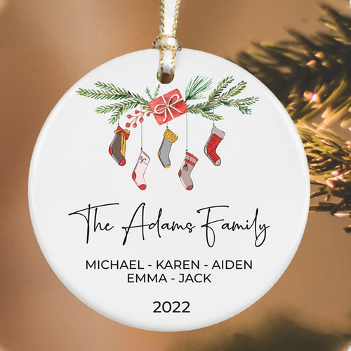 Personalized Family Christmas Ornament, Family Christmas Keepsake, Family Christmas Gift, Red Truck Ceramic Ornament, 2022 Ornament